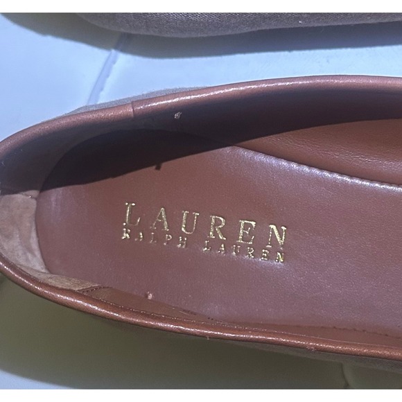 Lauren Ralph Lauren Ballet Flats Tan Canvas Leather Buckle Women's Size 9B - Picture 9 of 12